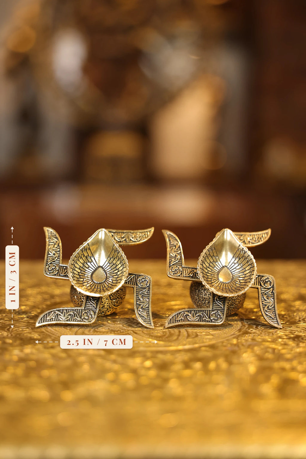 Swastik Agal Lamp Pair | Super Fine Brass | Polished Finish — size and dimensions