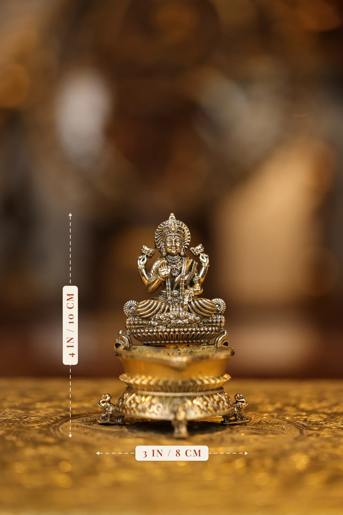 4″ Lakshmi Lamp | Super Fine Brass | Polished Finish — size and dimensions