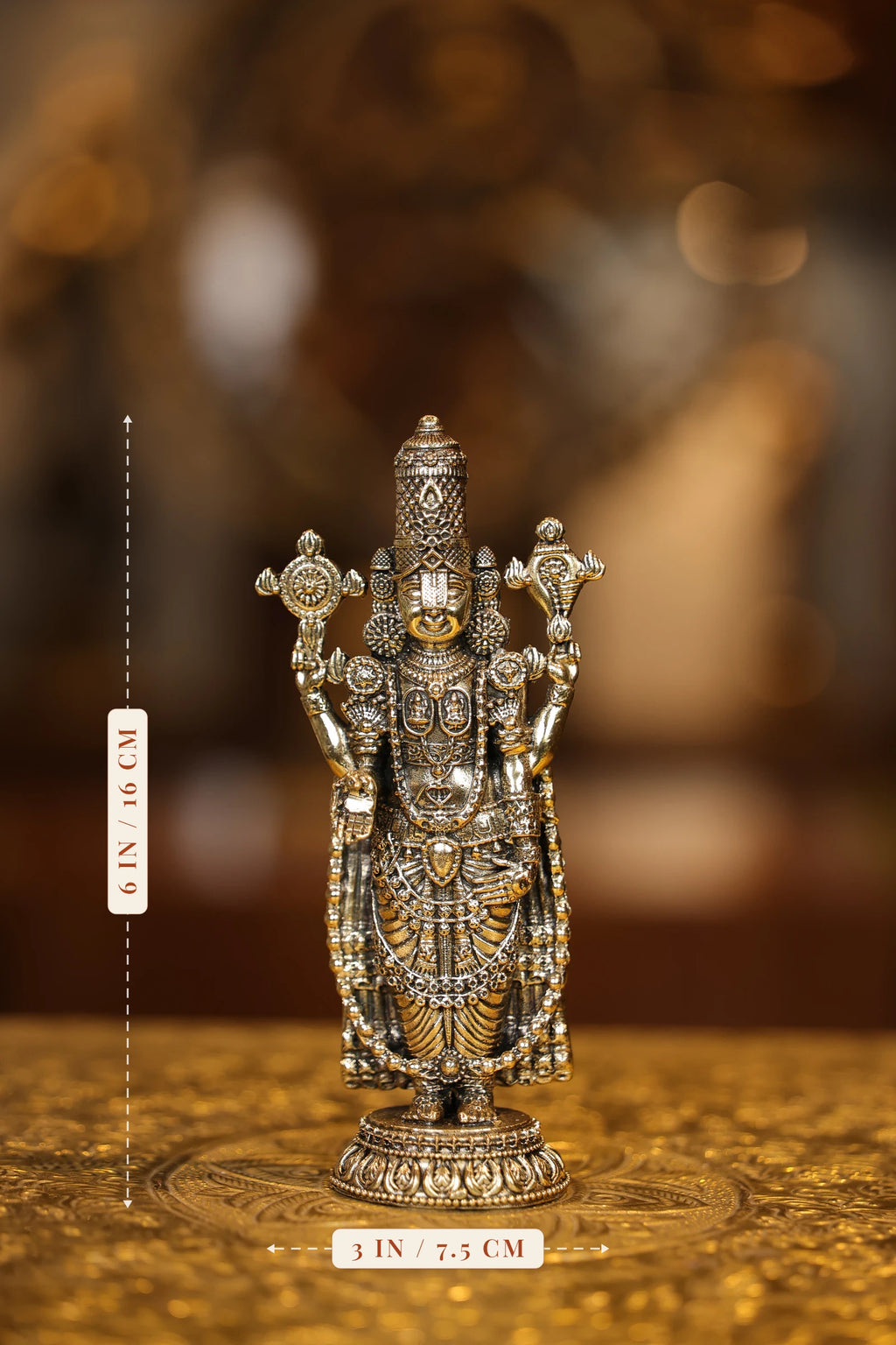 6″ Tirupathi Balaji Round Base | Super Fine Brass | Polished Finish — size and dimensions