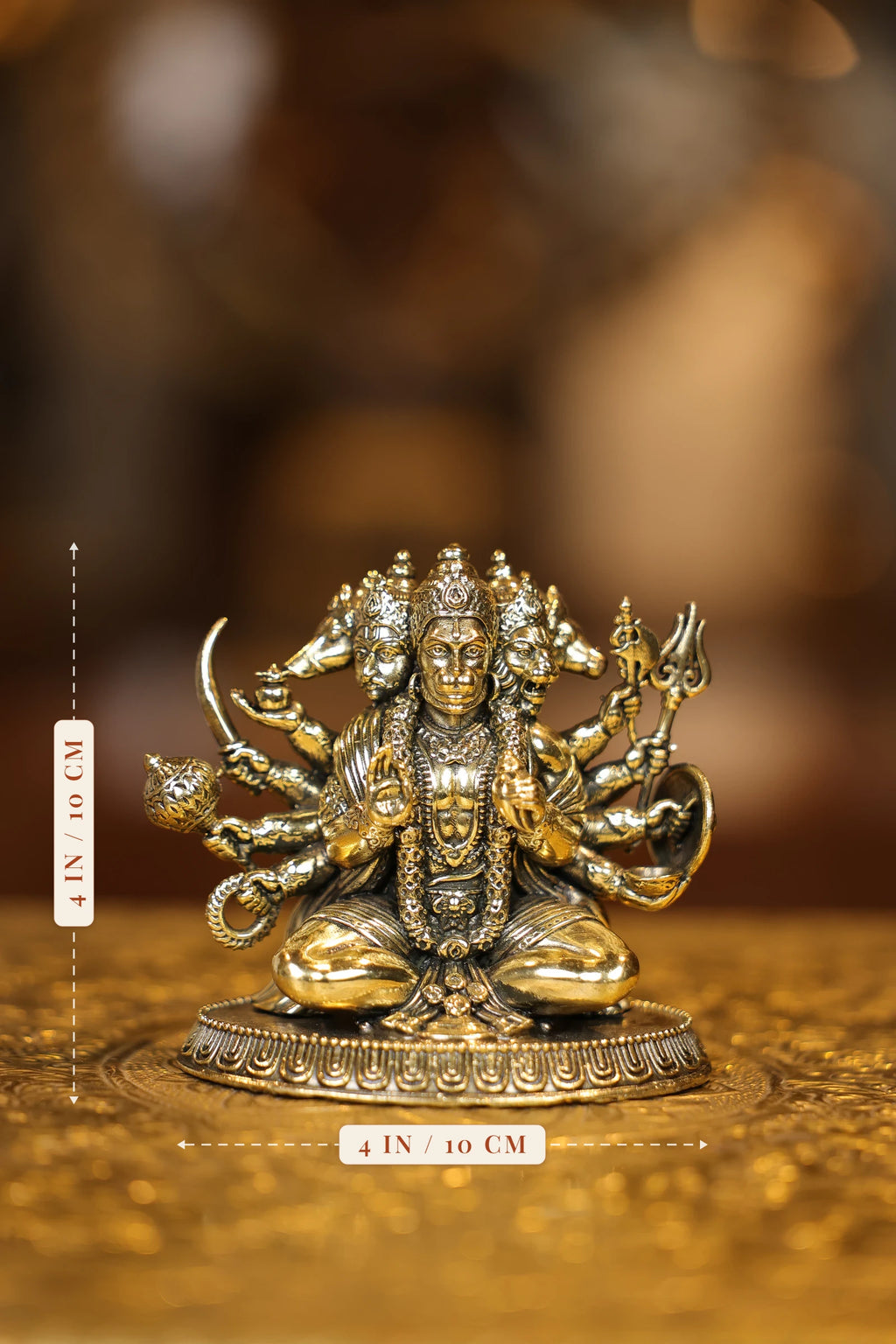 4″ Panchamuki Hanuman Sitting | Super Fine Brass | Polished Finish — size and dimensions