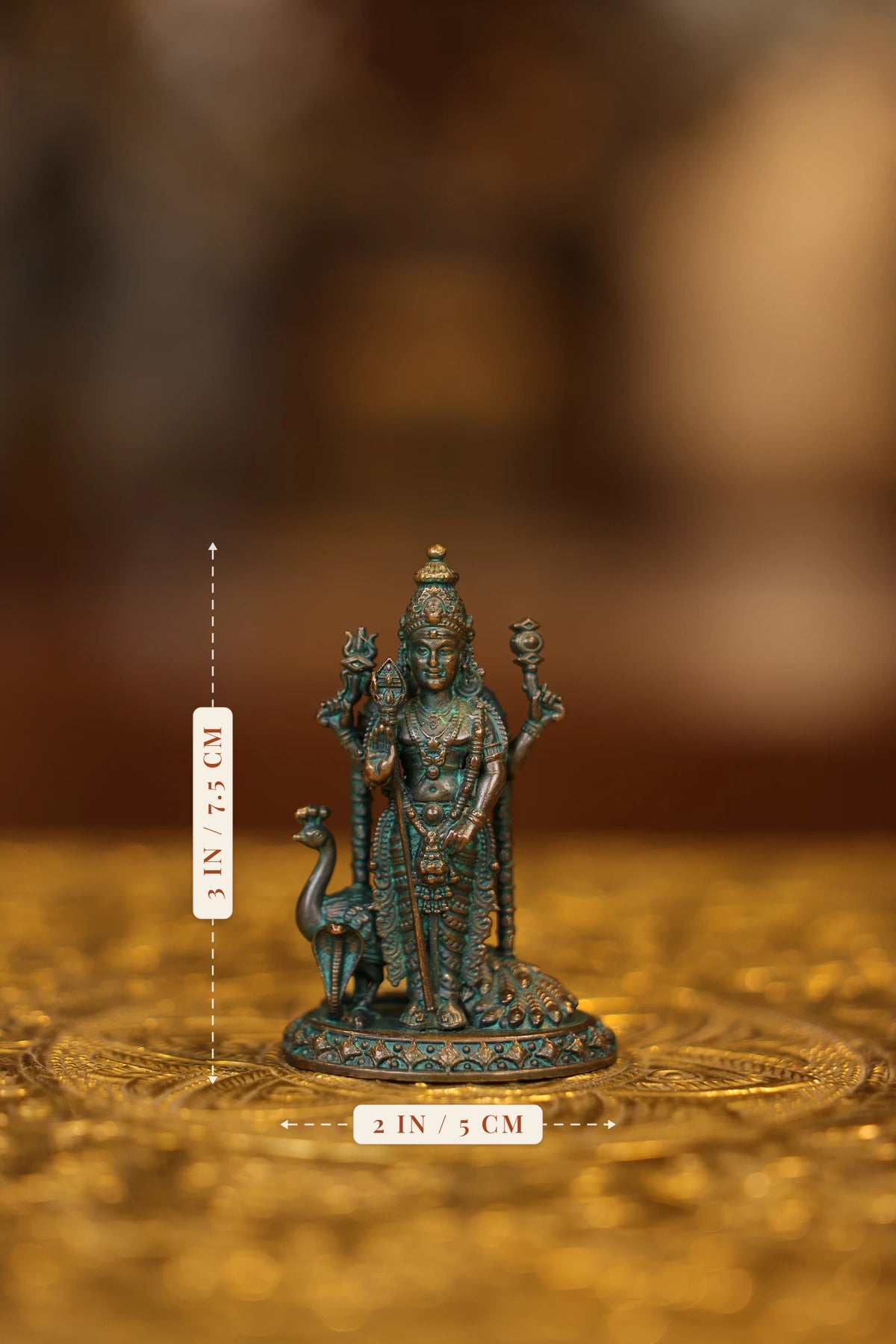 3″ Murugan | Super Fine Brass | Antique Green Finish — size and dimensions