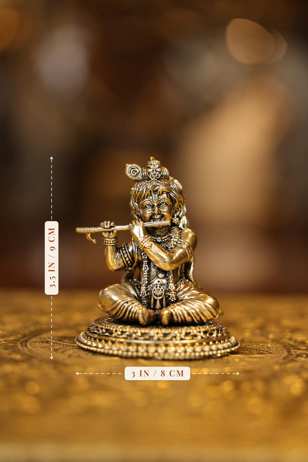3″ Sitting Baby Flute Krishna | Super Fine Brass | Polished Finish dimensions