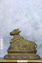 10″ Nandhi with Base | Handcrafted Brass | Green Stone Finish — size and dimensions