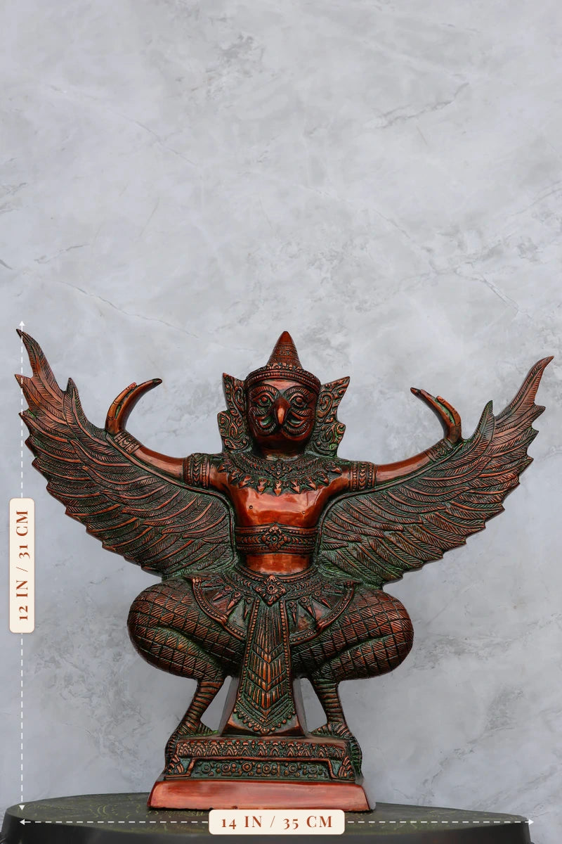 12″ Garudan Sitting | Handcrafted Brass | Antique Brown Finish — size and dimensions