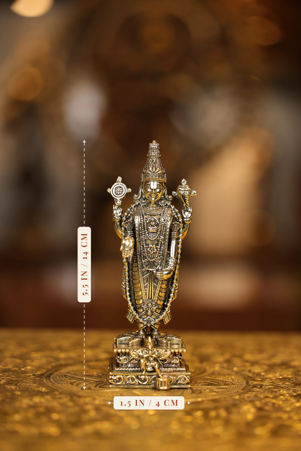 5.5″ Balaji Standing with Garudan Square Base | Super Fine Brass | Polished Finish — size and dimensions