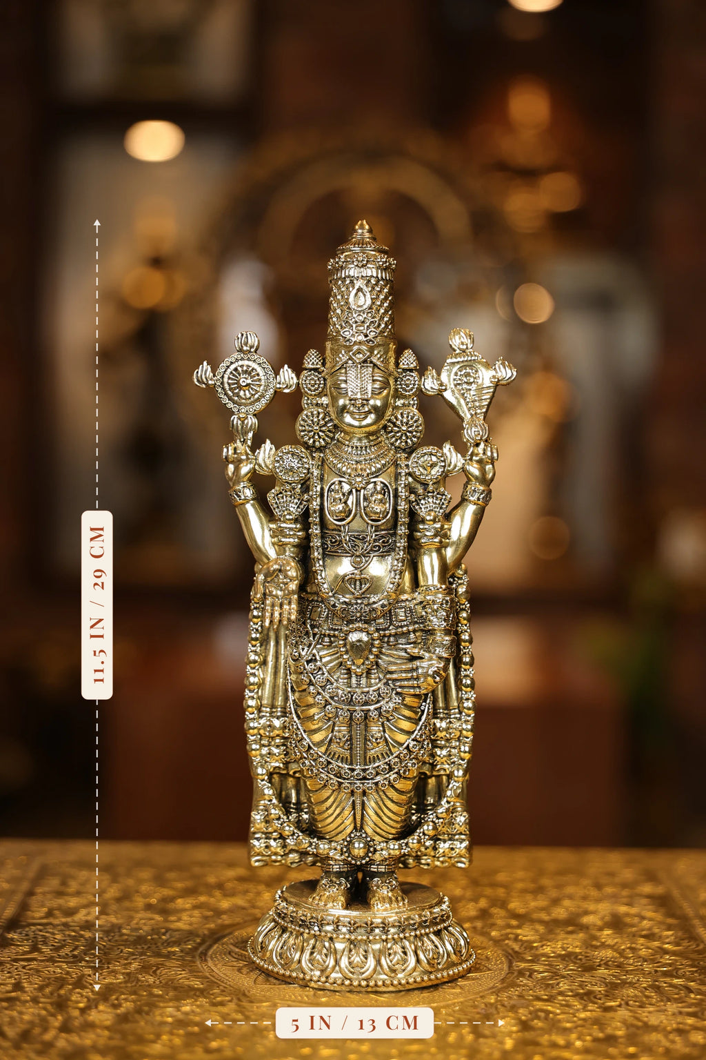 11″ Tirupathi Balaji Round Base | Super Fine Brass | Polished Finish — size and dimensions