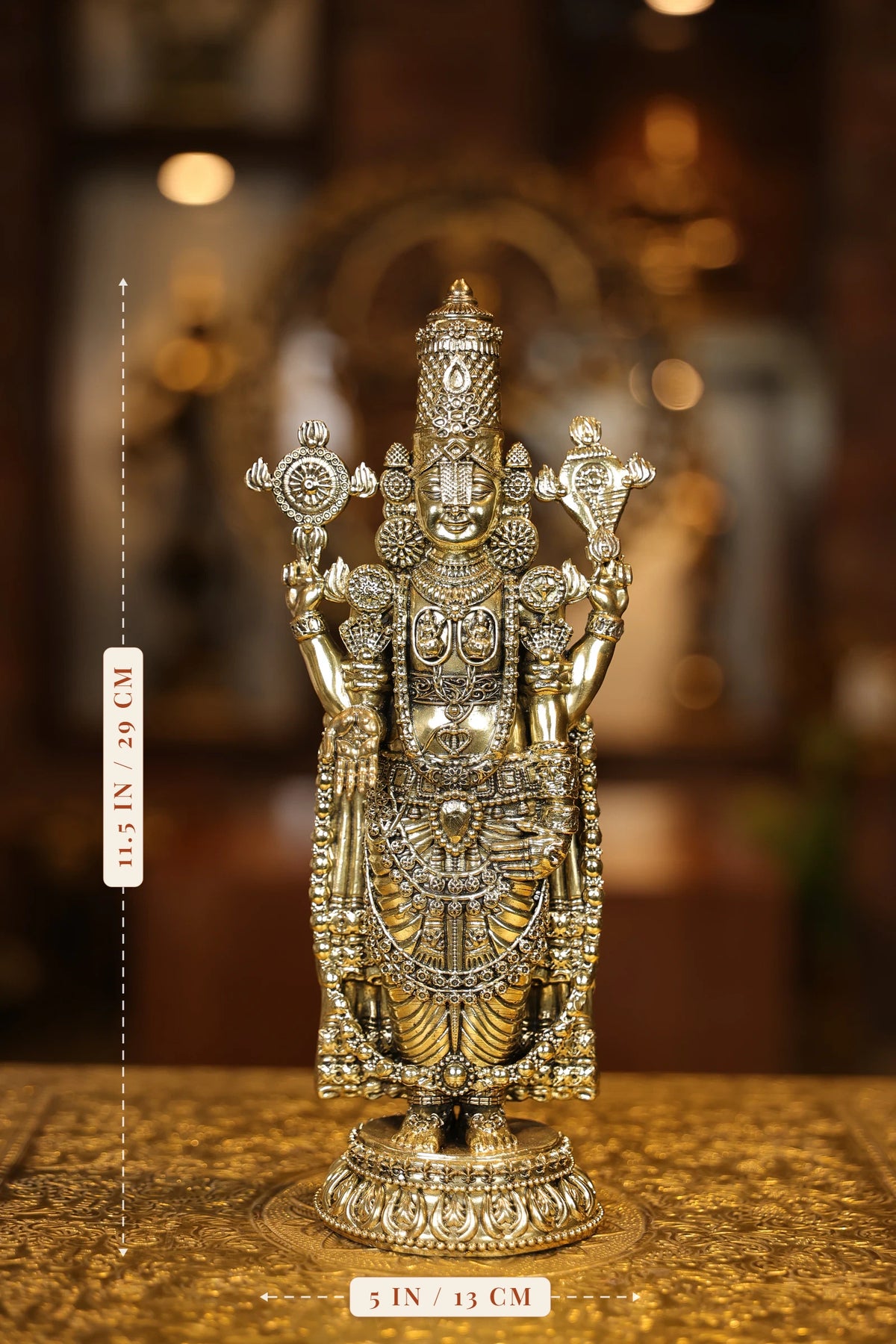 11″ Tirupathi Balaji Round Base | Super Fine Brass | Polished Finish — size and dimensions