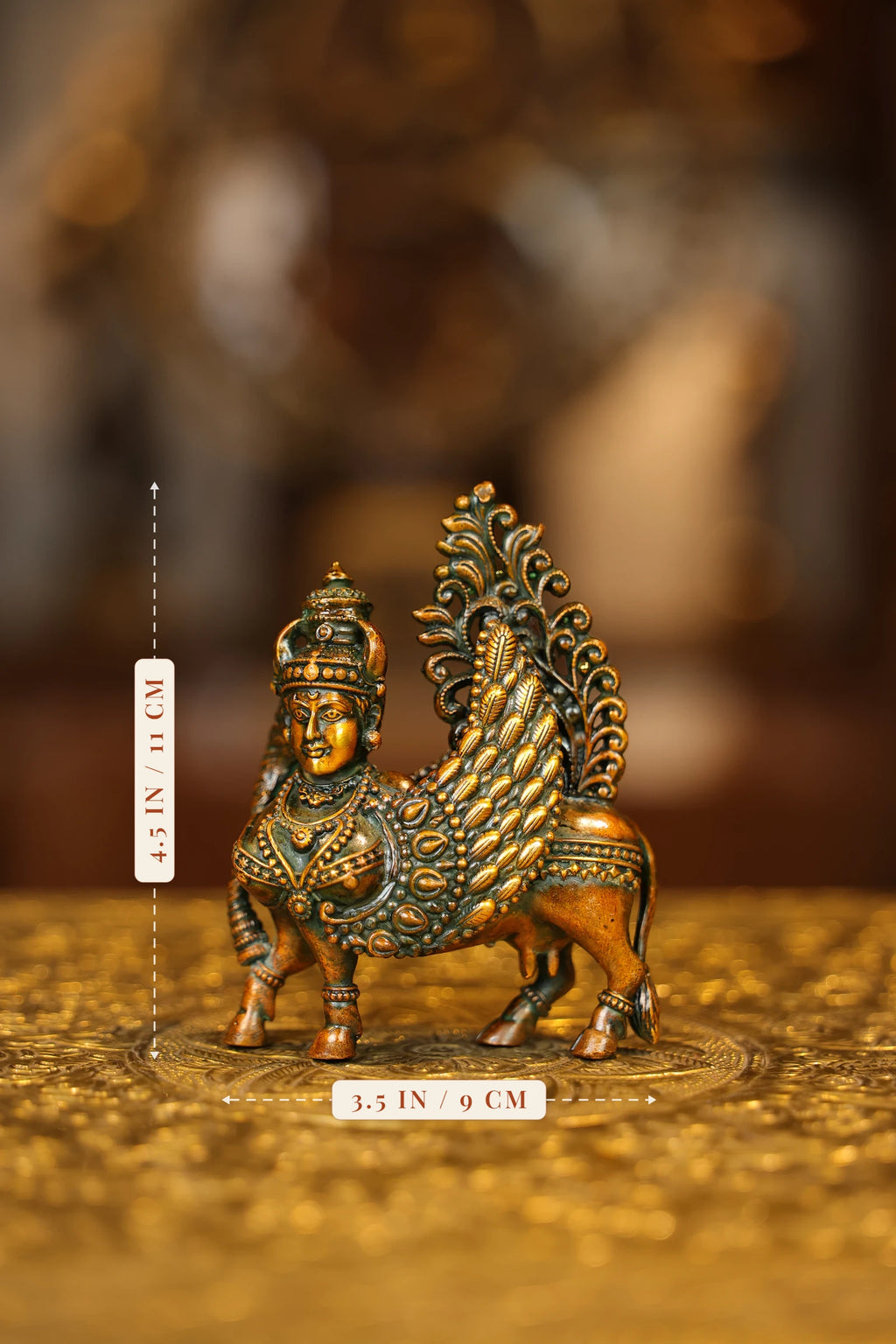 4.5″ Kamadhenu | Super Fine Brass | Double Chola Finish — size and dimensions