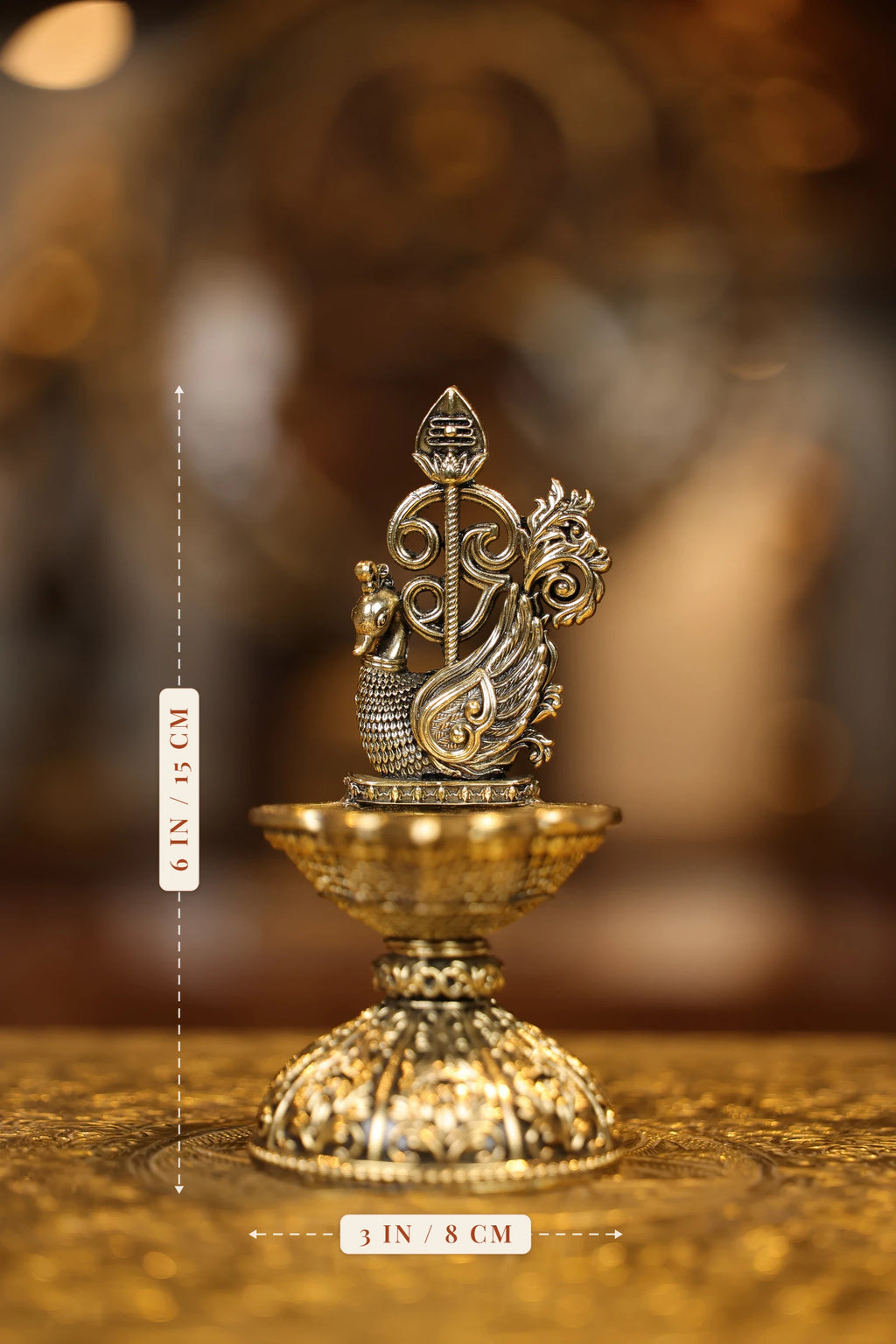 6″ Murugan Om Vel Seval Lamp | Super Fine Brass | Polished Finish — size and dimensions