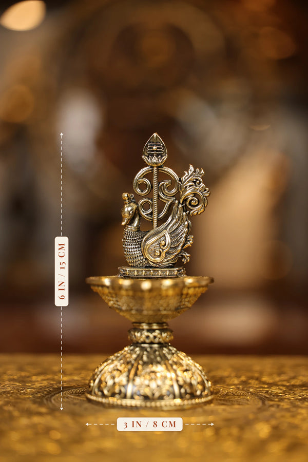 6″ Murugan Om Vel Seval Lamp | Super Fine Brass | Polished Finish dimensions