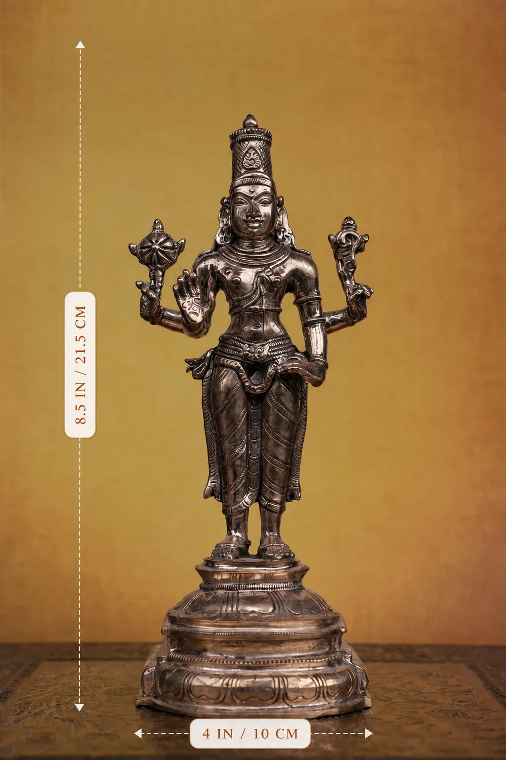 8.5″ Perumal Statue | Handcrafted Panchaloha | Polished Finish