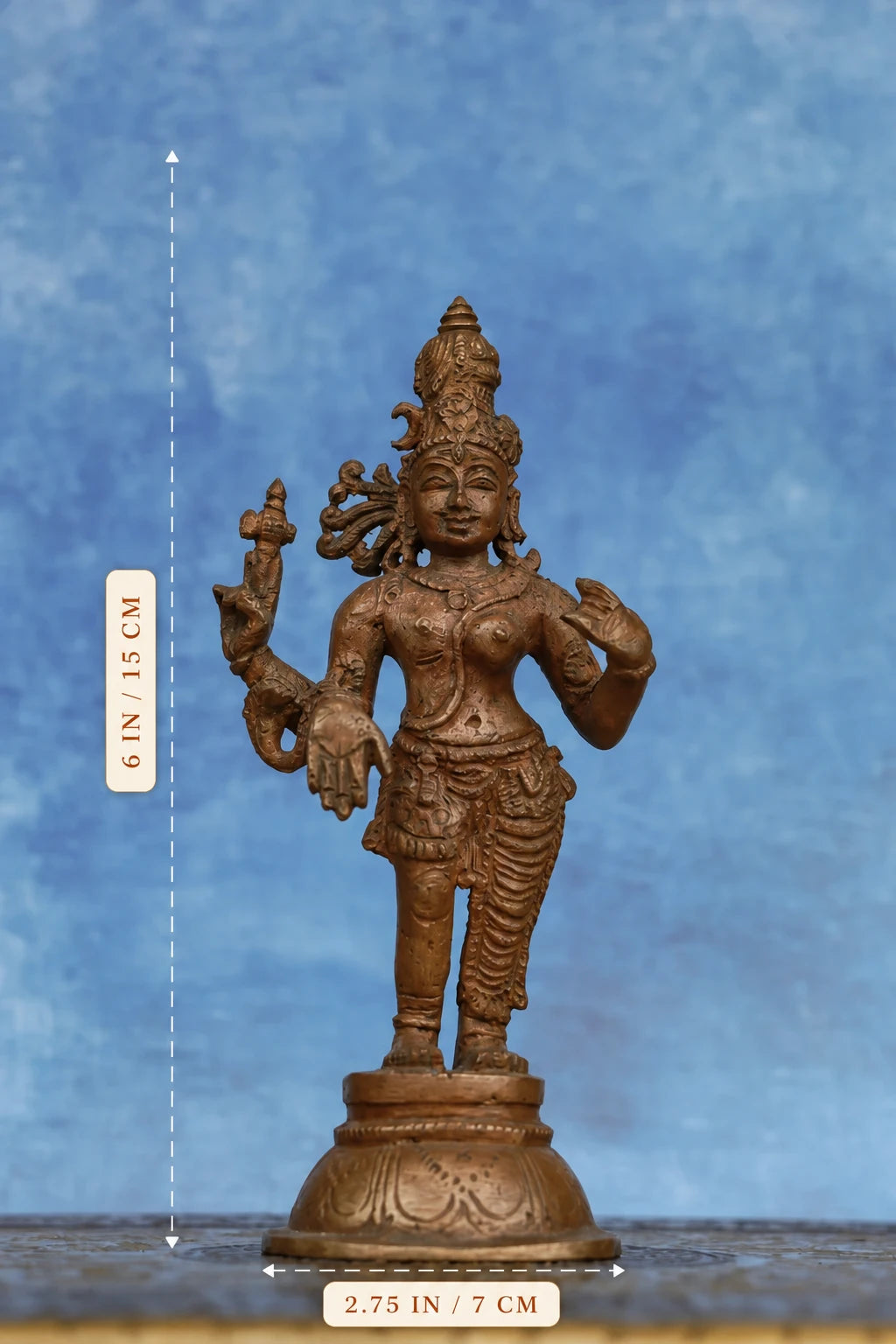 6″ Aarthanareeswarar (Shiva–Parvati) | Handcrafted Panchaloha | Wood Patina
