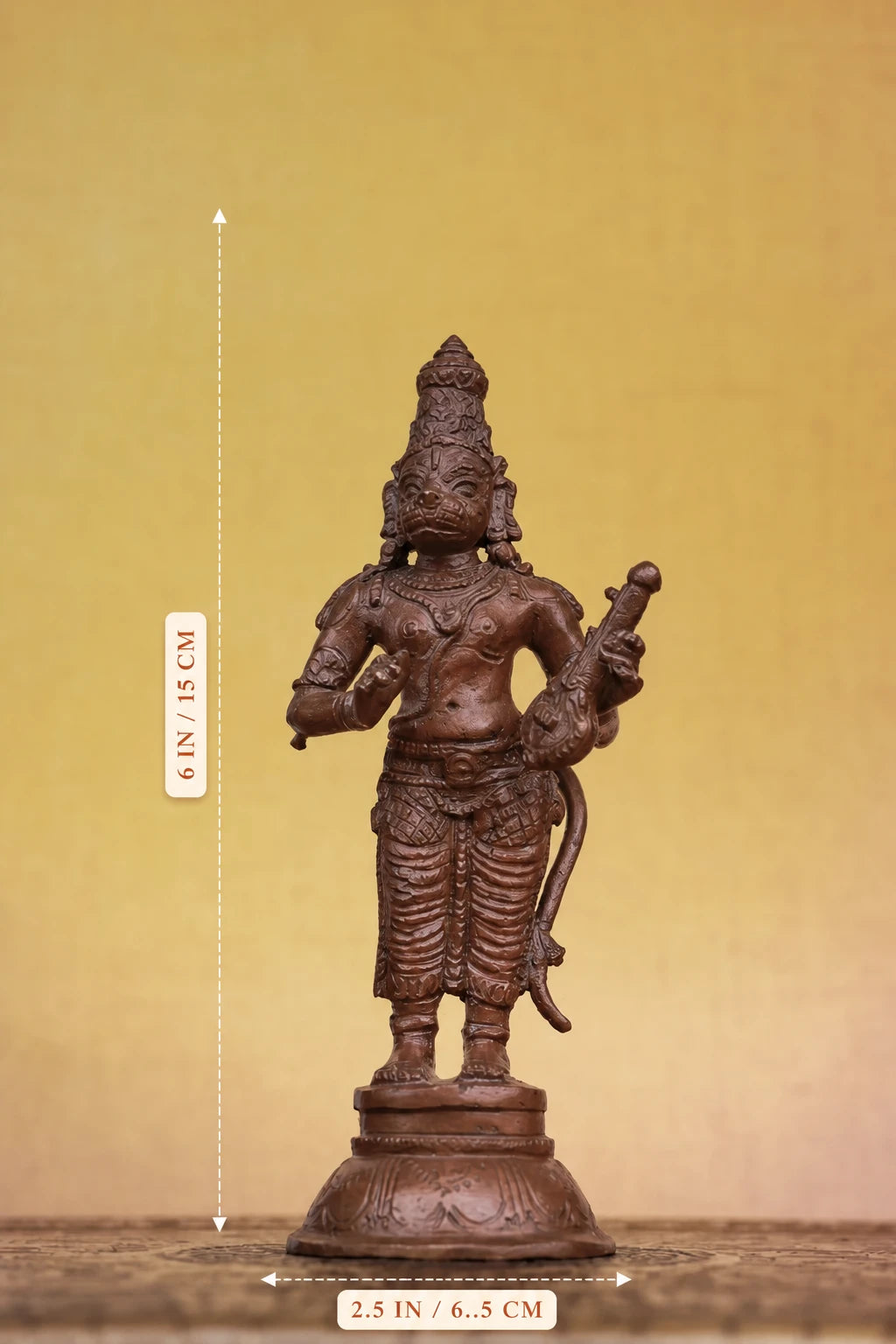 6″ Hanuman with Veena (Rare Form) | Handcrafted Panchaloha | Wood Patina