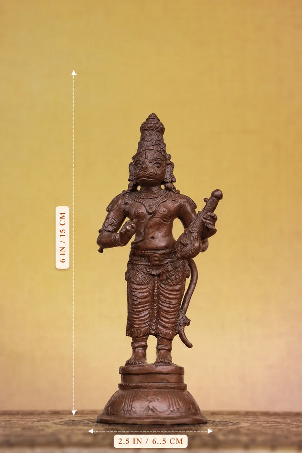 6″ Hanuman with Veena (Rare Form) | Handcrafted Panchaloha | Wood Patina dimensions