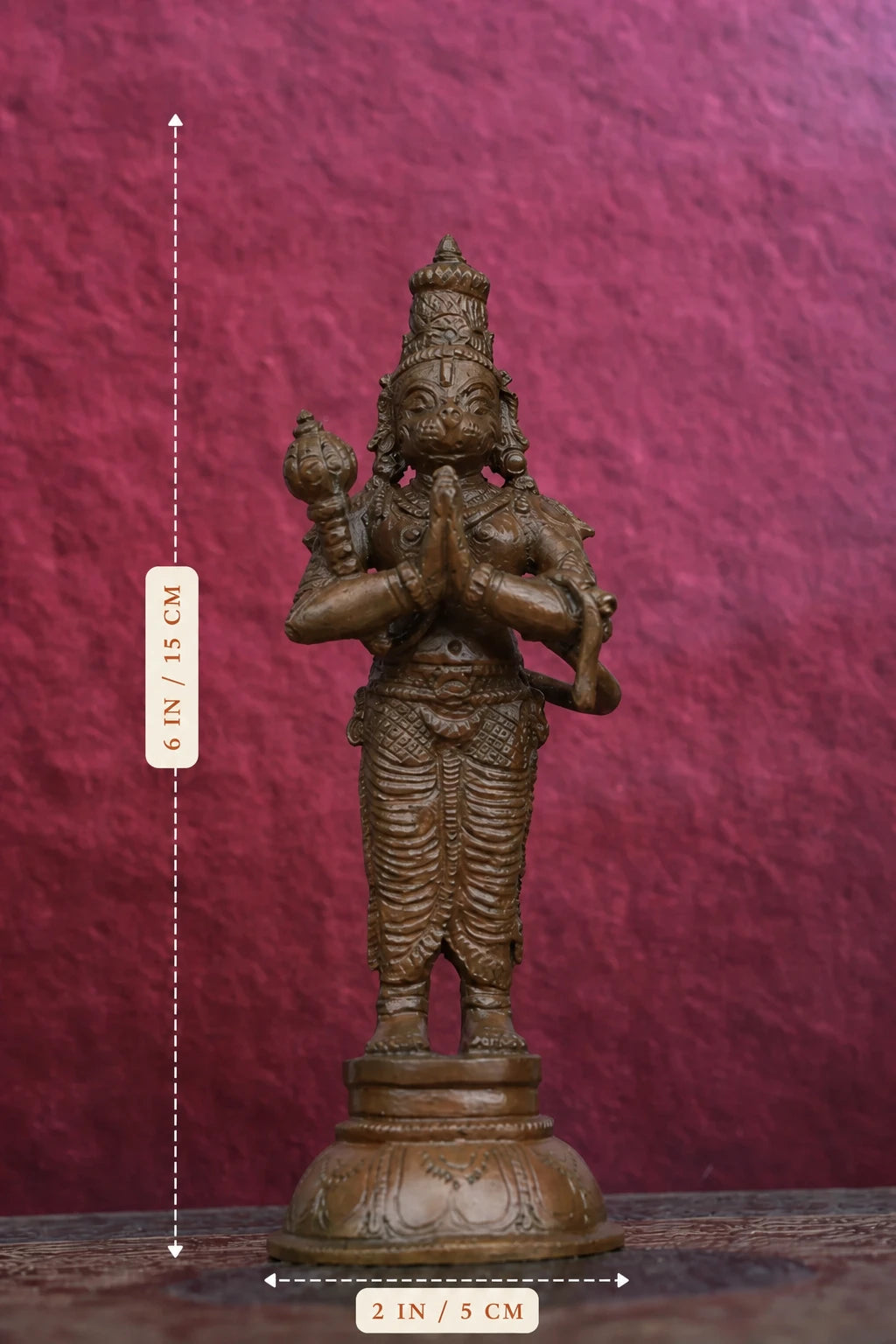 6″ Hanuman (Anjali Mudra) | Handcrafted Panchaloha | Wood Patina