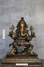 8″ Blessing Ganesha | Handcrafted Brass | Antique Brown Finish