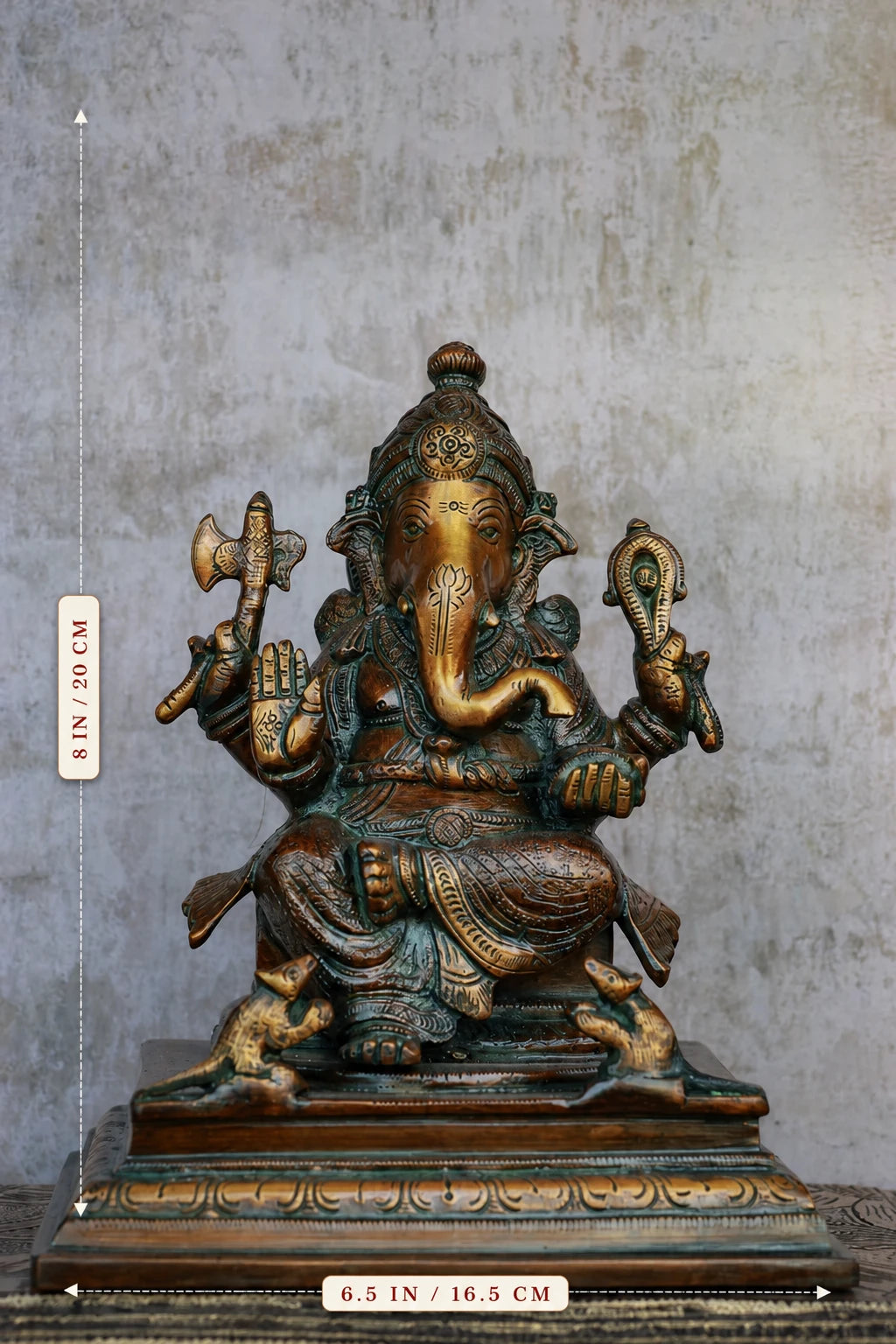 8″ Blessing Ganesha | Handcrafted Brass | Antique Brown Finish
