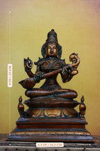 9″ Saraswathi Sitting | Handcrafted Brass | Antique Brown Finish