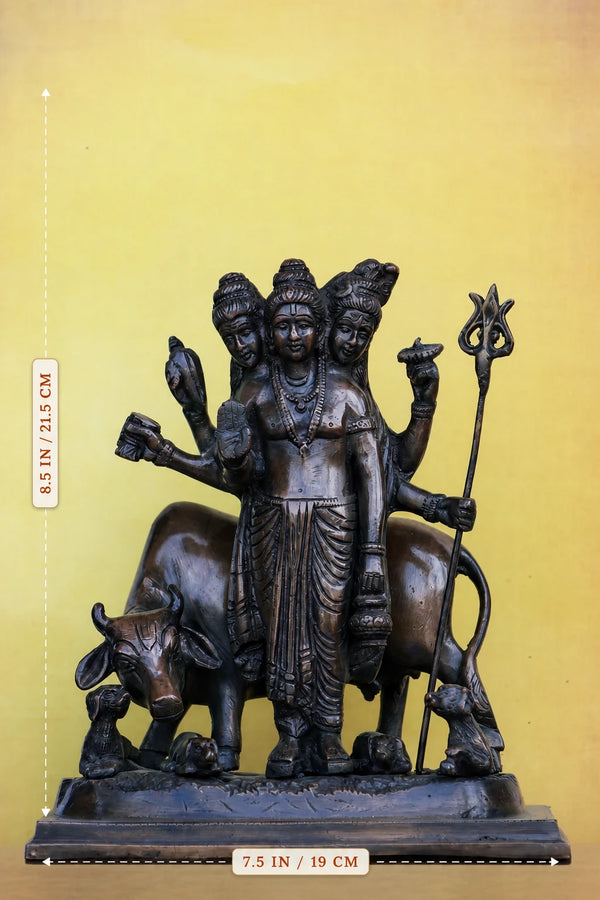 8″ Dattatreya | Handcrafted Brass | Brown Finish dimensions
