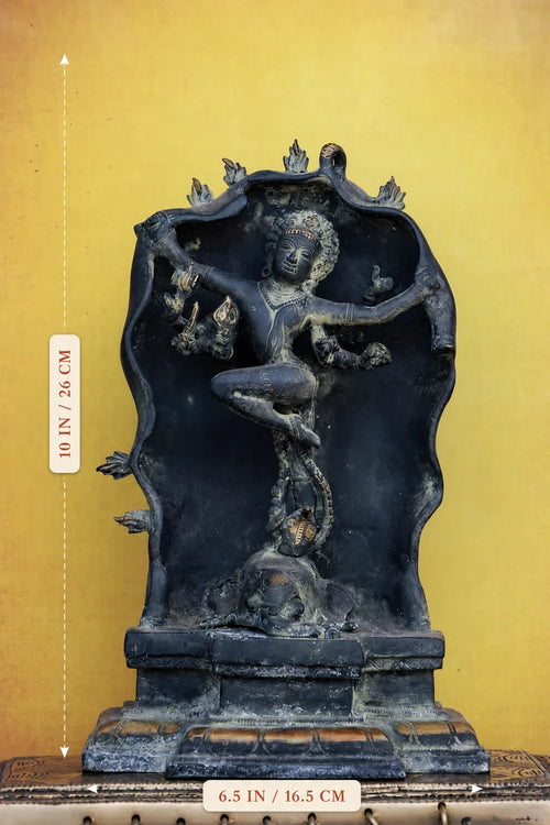 10″ Gaja Samhara Moorthy | Handcrafted Brass | Gray Stone Finish