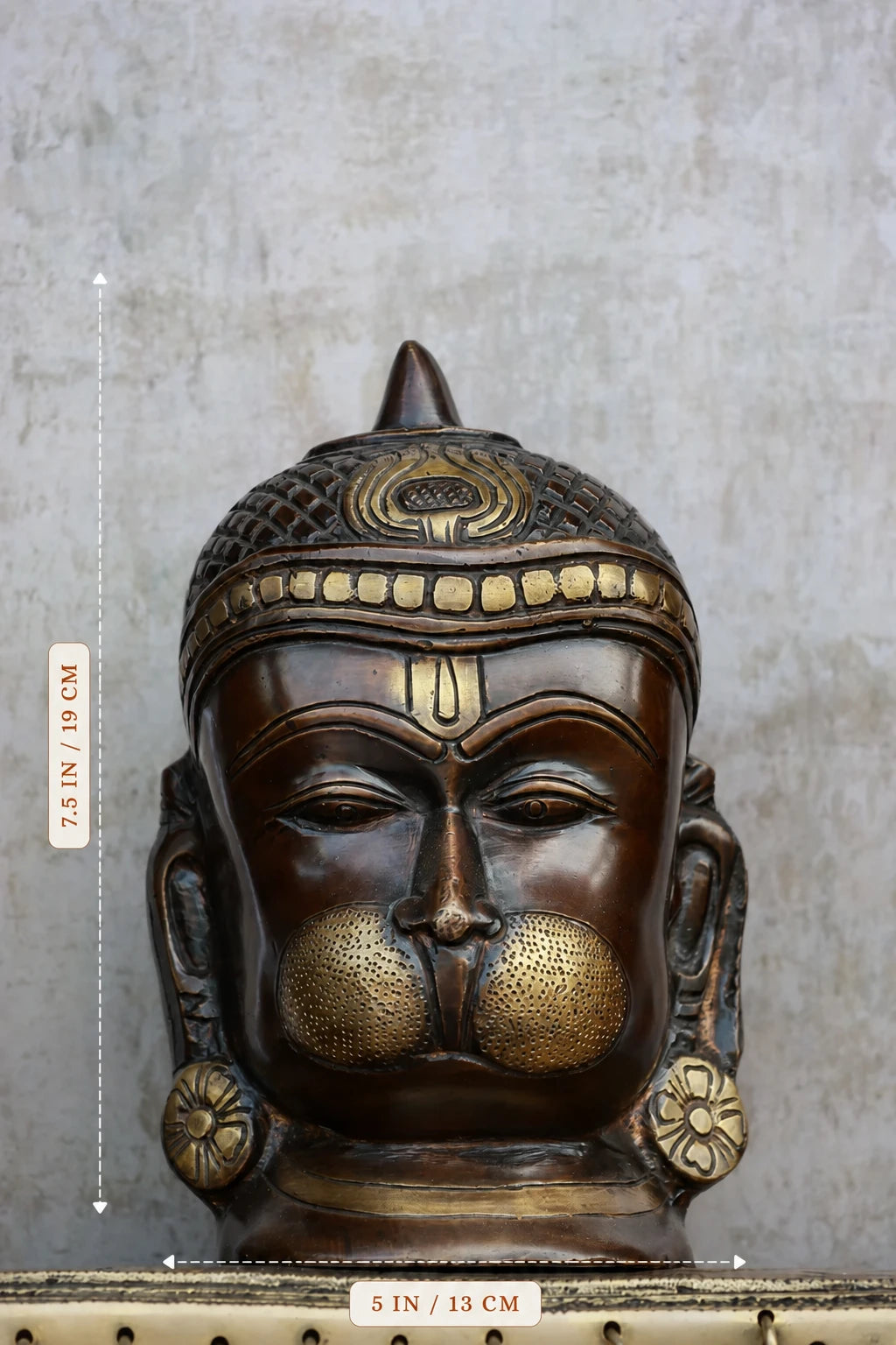 7″ Hanuman Face | Handcrafted Brass | Brown Finish