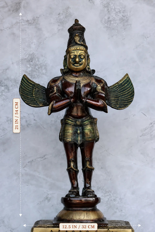 21″ Garudan (Divine Mount of Vishnu) | Handcrafted Brass | Brown Finish dimensions