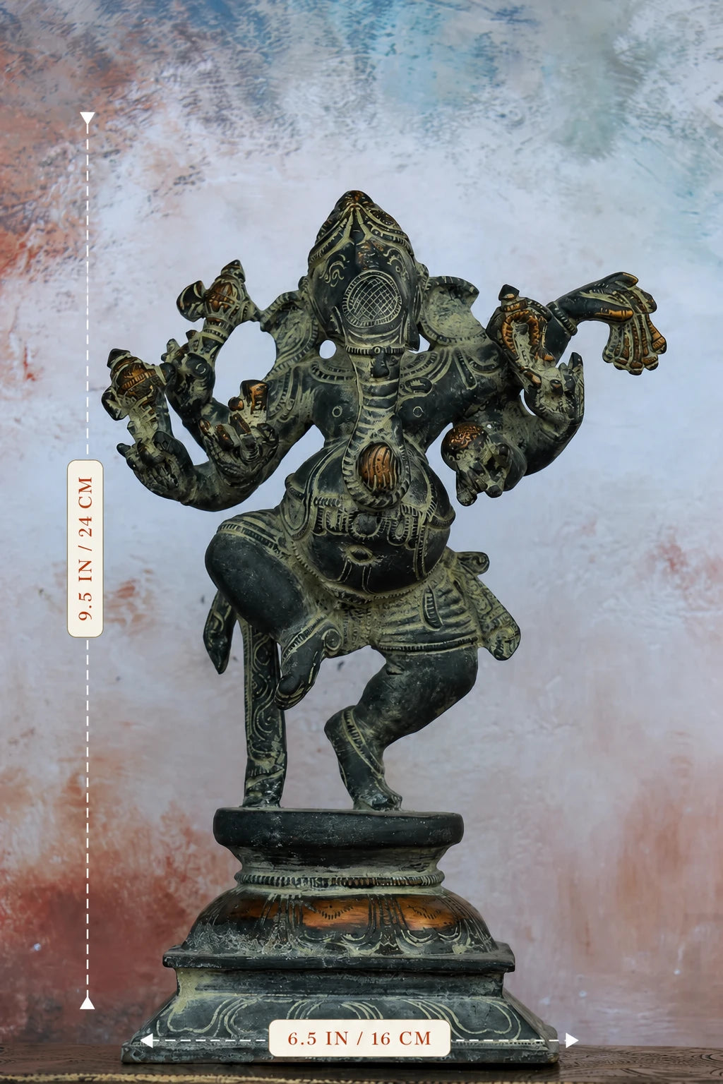 9″ Dancing Ganesha | Handcrafted Brass | Gray Stone Finish