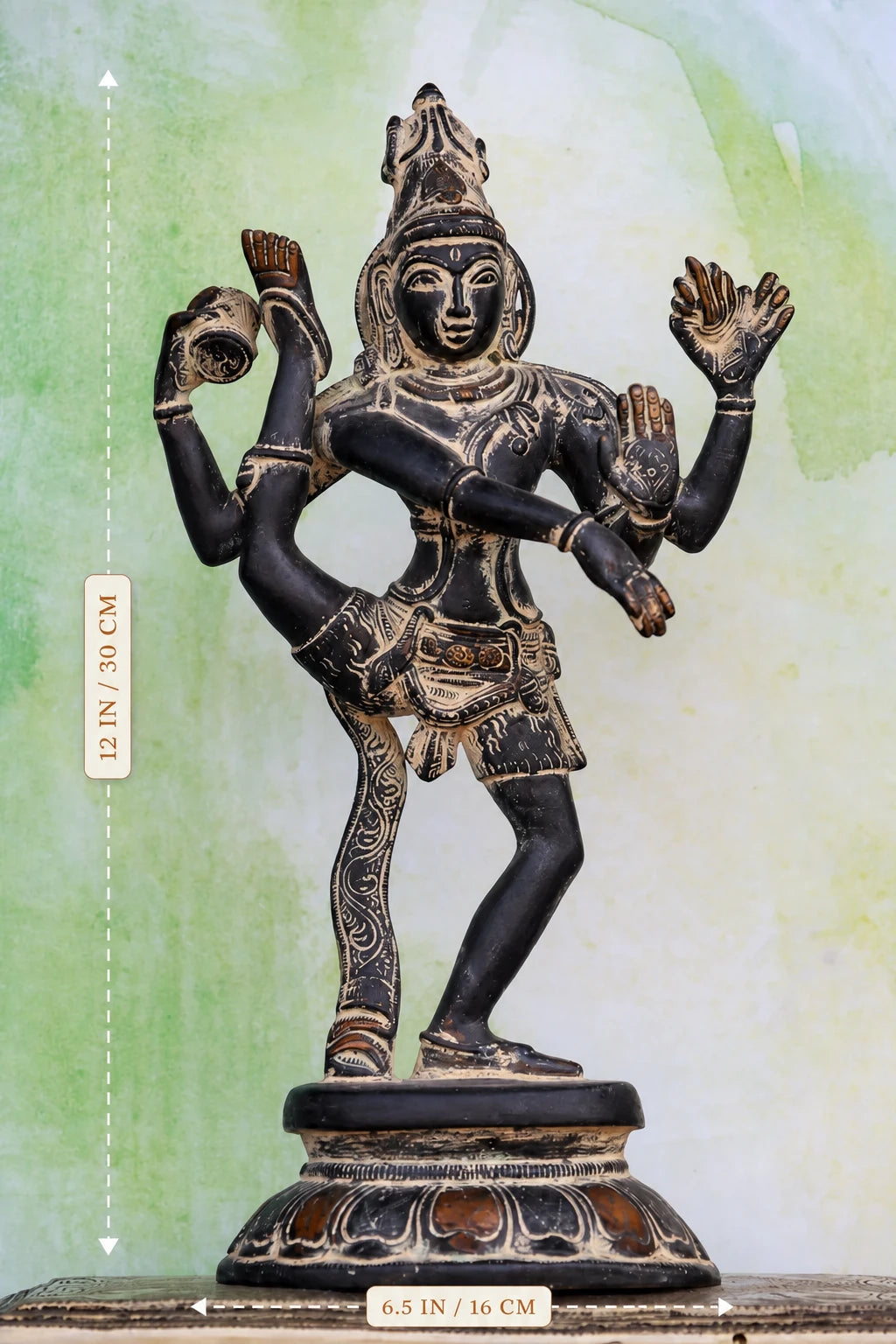 12″ Uruthuva Tandava Shiva (Leg-Up Tandava) | Handcrafted Brass | Stone Finish