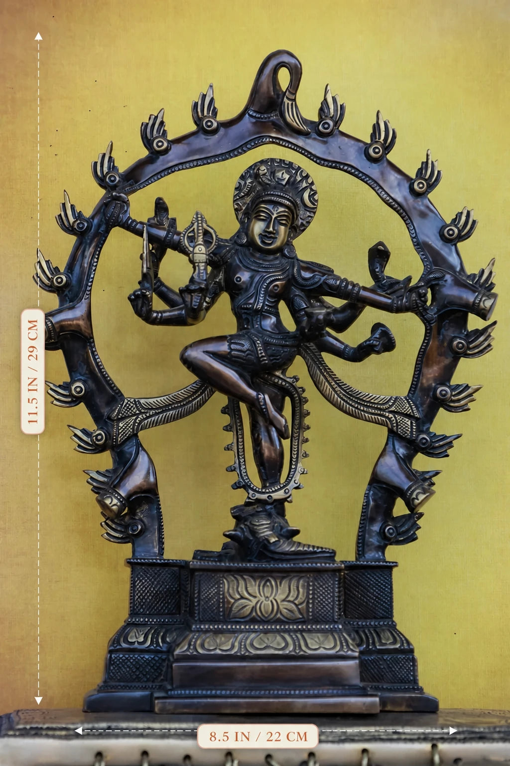 11″ Gaja Samhara Moorthy | Handcrafted Brass | Brown Finish