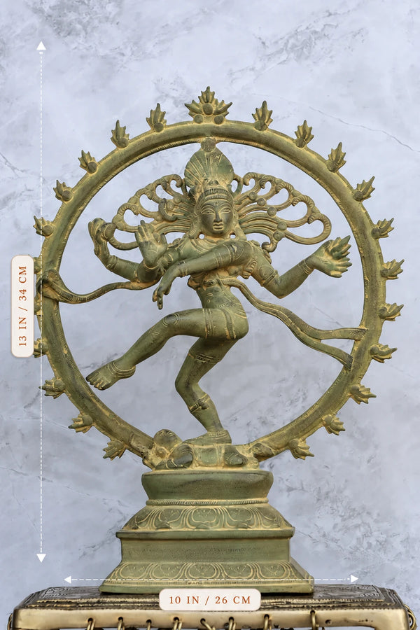 13″ Divine Nataraja | Handcrafted Brass | Dull Green Finish