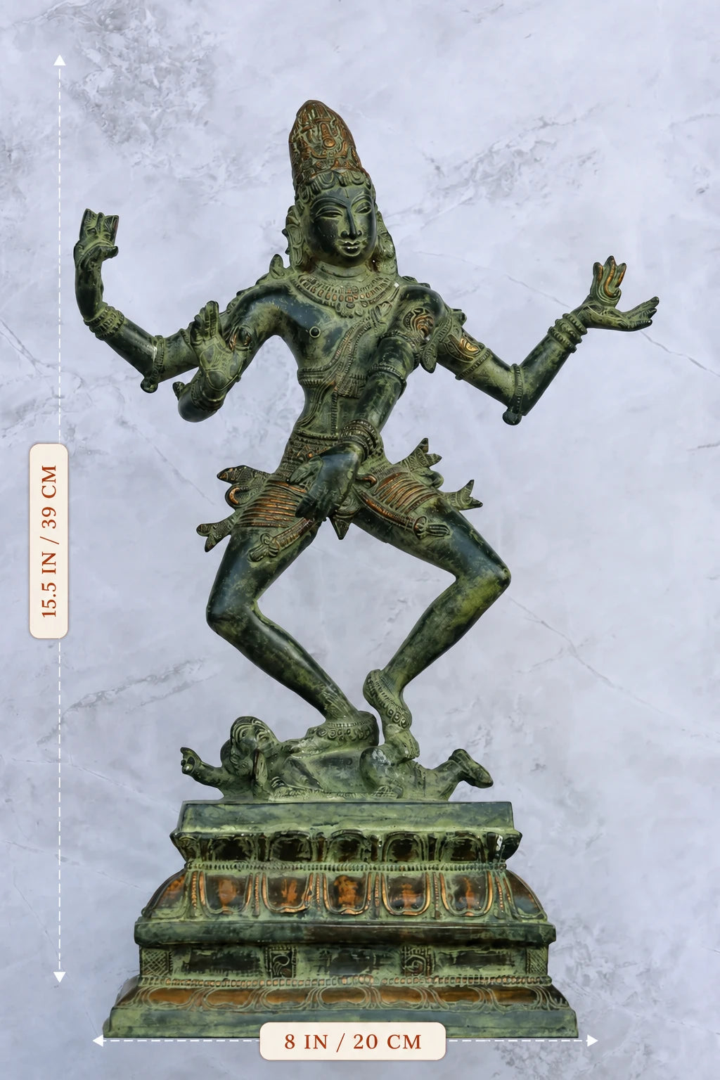 15″ Shiva Tandava | Handcrafted Brass | Green Finish