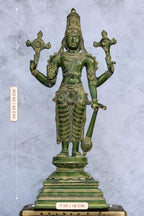 19″ Vishnu Standing | Handcrafted Brass | Green Finish