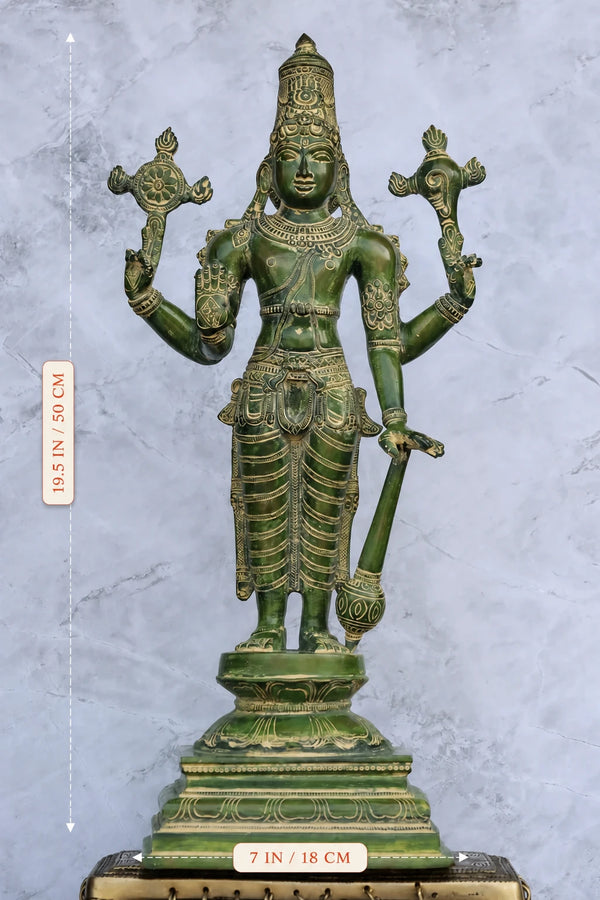 19″ Vishnu Standing | Handcrafted Brass | Green Finish