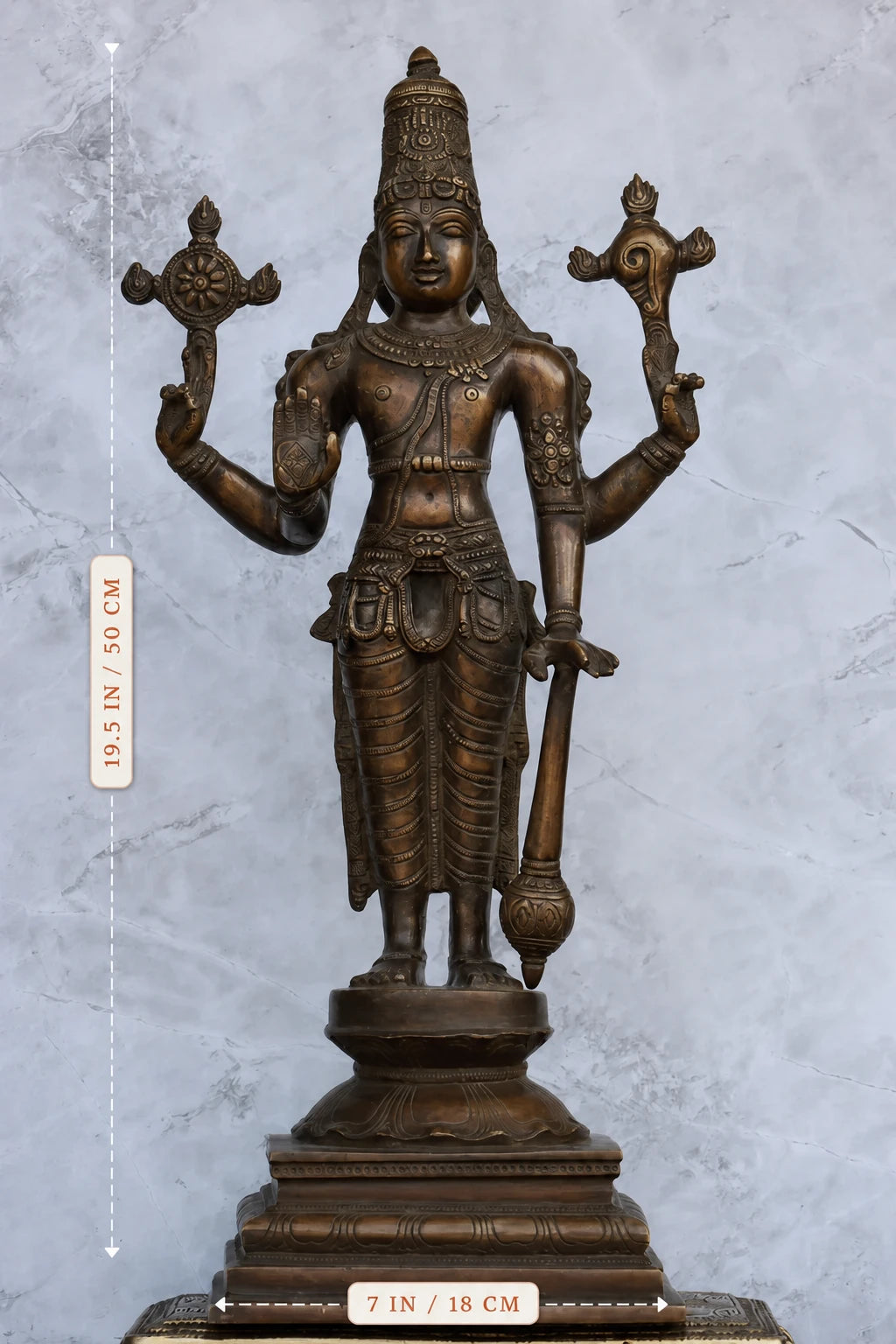 19″ Vishnu Standing | Handcrafted Brass | Brown Finish