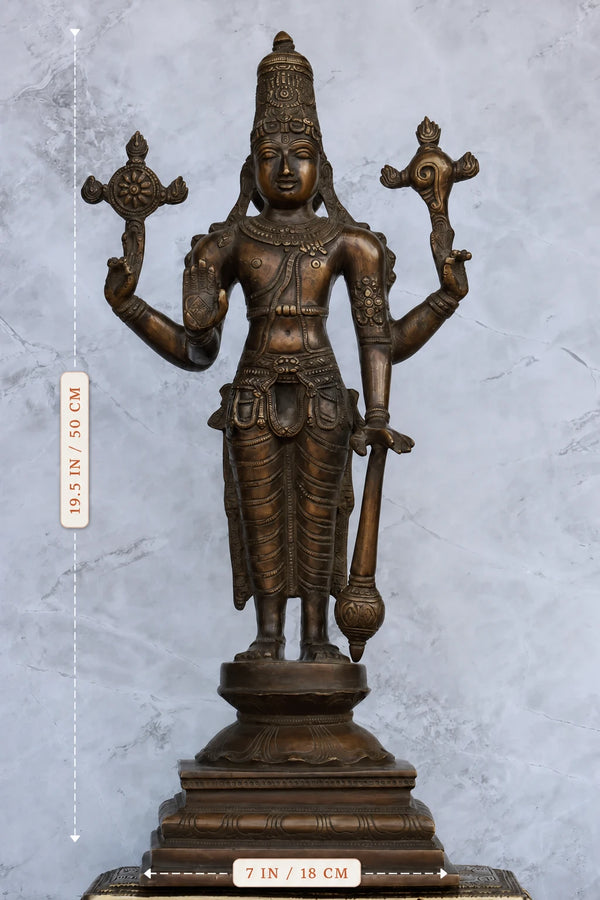 19″ Vishnu Standing | Handcrafted Brass | Brown Finish dimensions