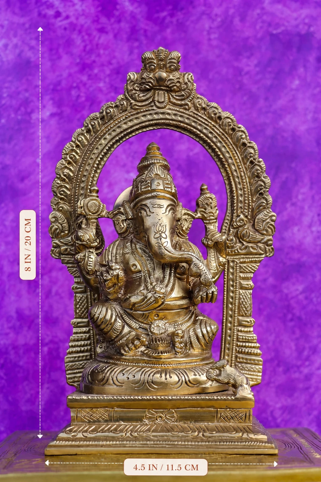 8″ Ganesha with Arch | Handcrafted Brass | Fine Work