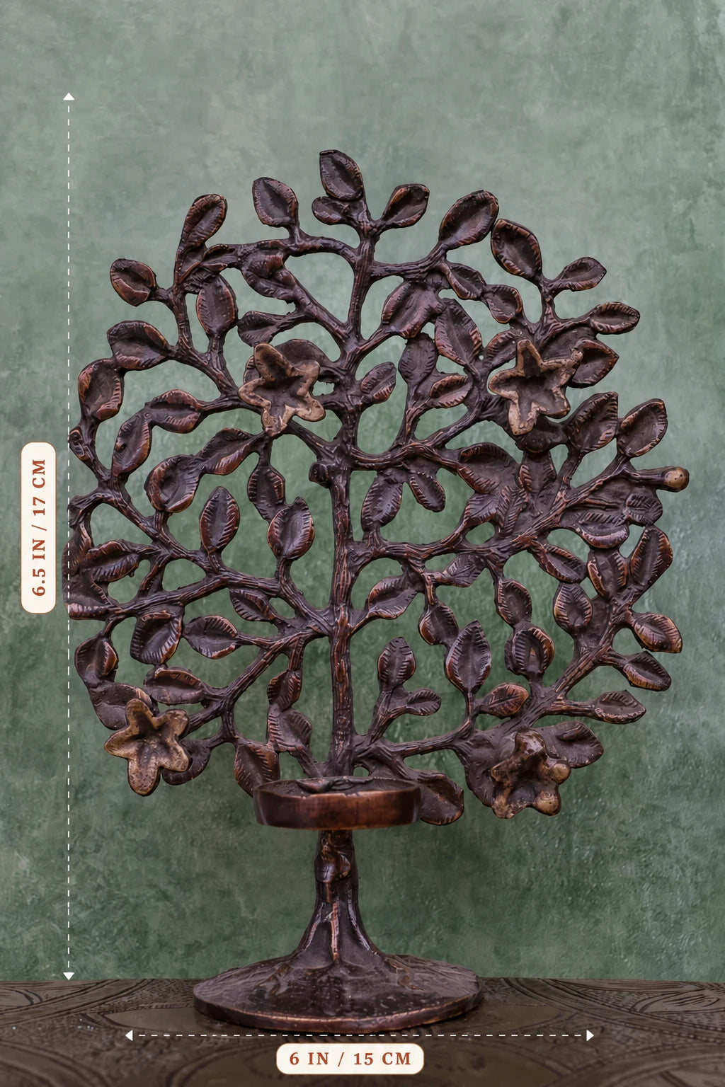 6″ Decorative Tree with Lamp Stand | Handcrafted Brass | Antique Brown Finish