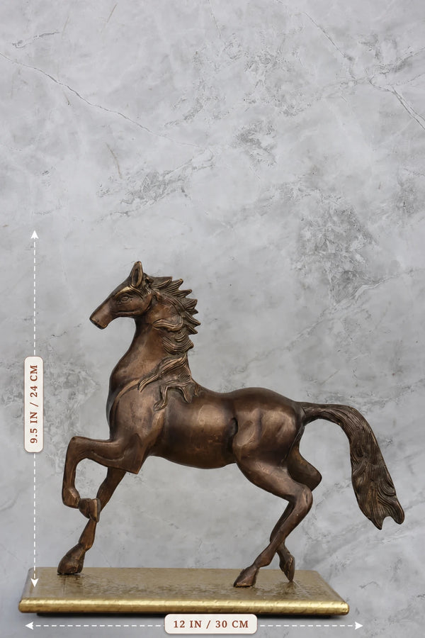 9″ Majestic Running Horse | Handcrafted Brass | Antique Brown Finish dimensions