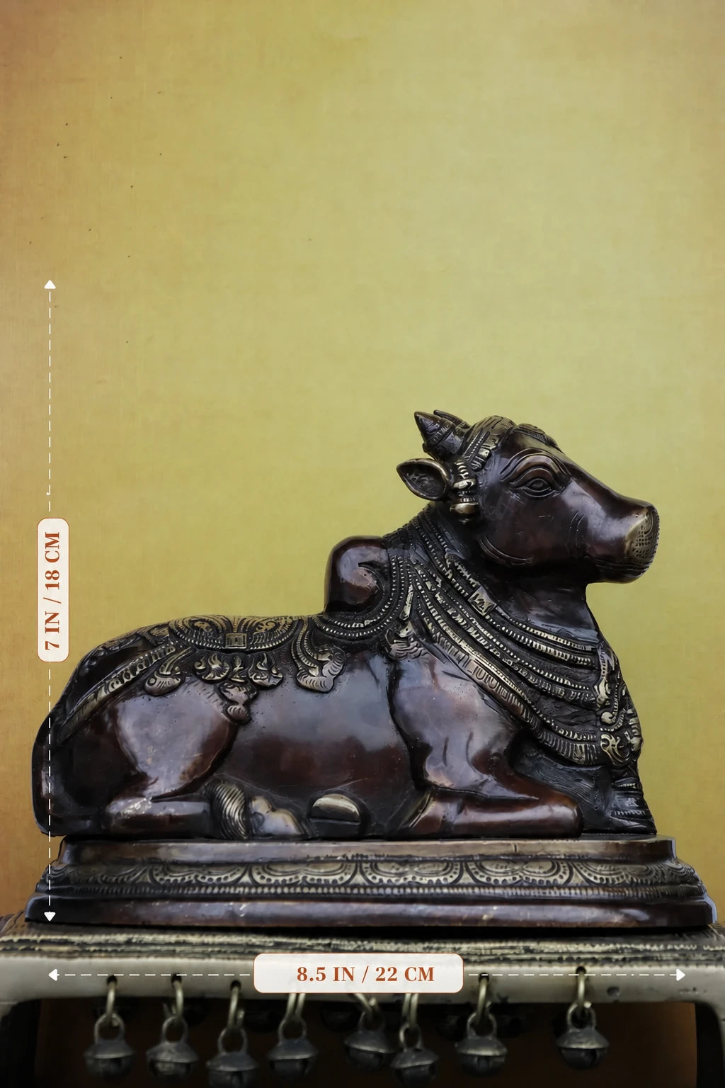 7″ Sacred Nandhi | Handcrafted Brass | Antique Brown Finish