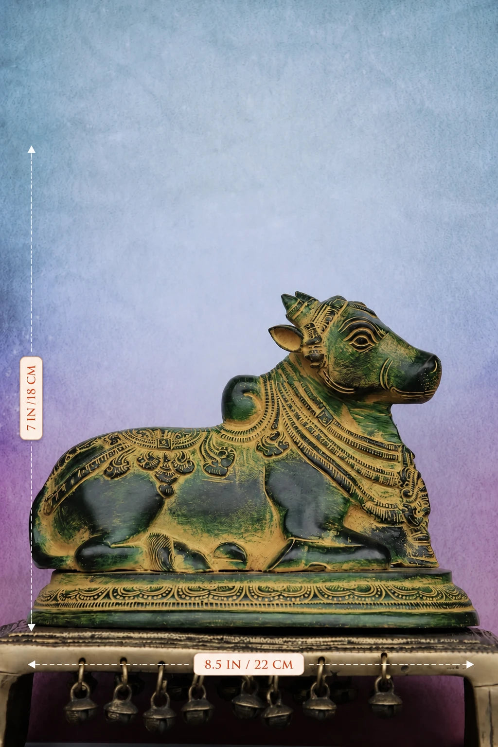 7″ Sacred Nandhi | Handcrafted Brass | Antique Green Finish