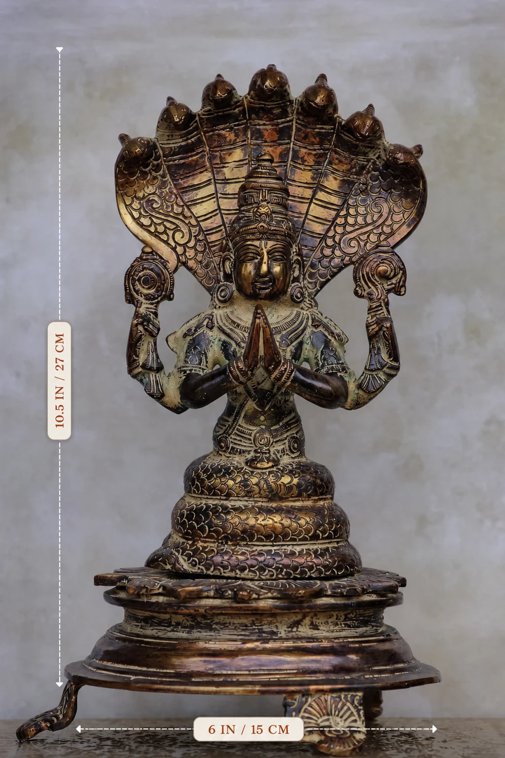 10″ Divine Patanjali | Handcrafted Brass | Antique Brown Finish