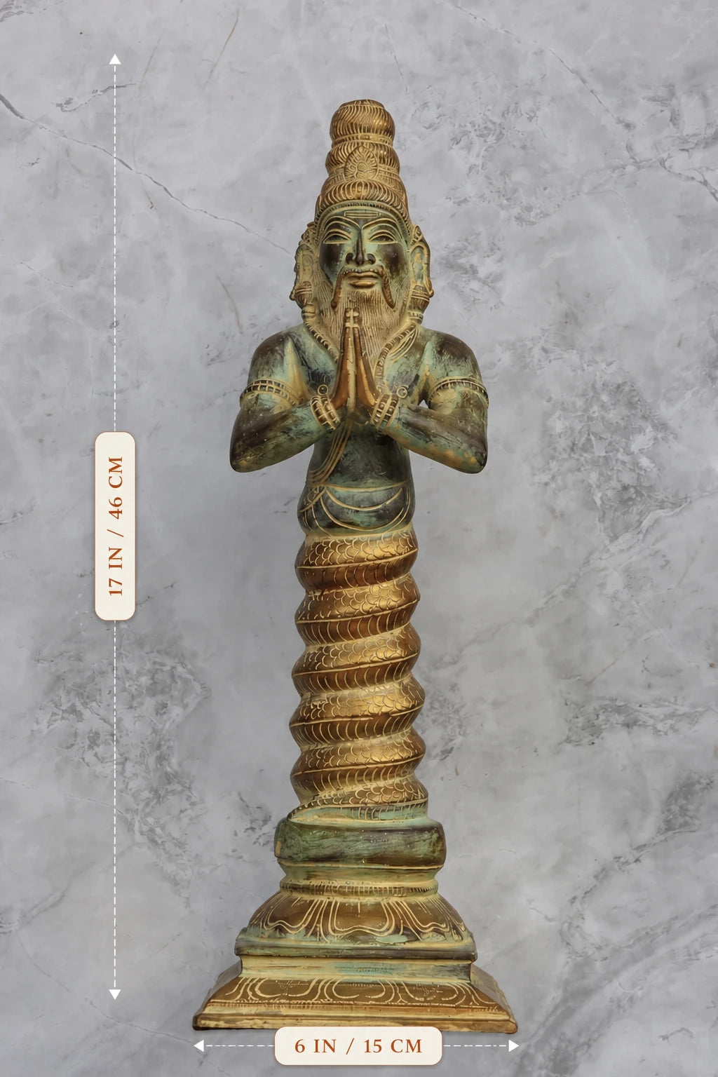 17″ Divine Patanjali | Handcrafted Brass | Antique Green Finish