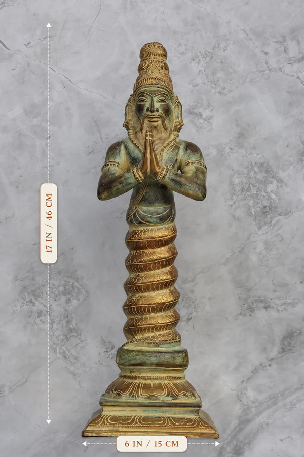17″ Divine Patanjali | Handcrafted Brass | Antique Green Finish dimensions