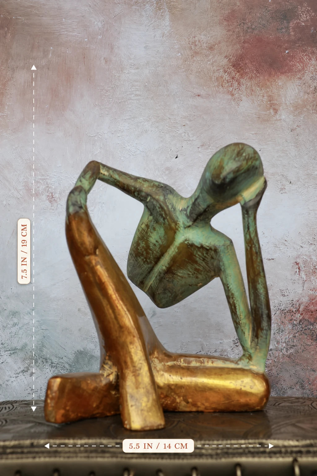 7″ Thoughtful Man Abstract | Handcrafted Brass | Green Stone Finish