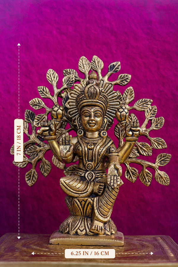 7″ Divine Lakshmi with Tree | Handcrafted Brass dimensions