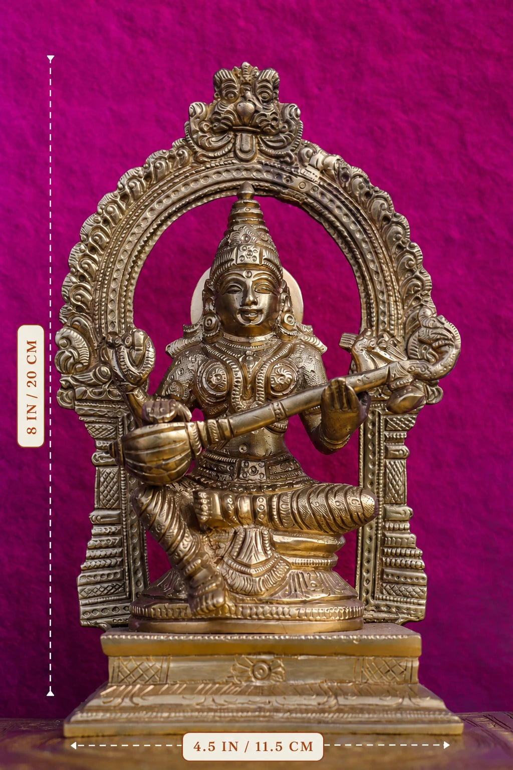 8″ Saraswathi with Arch | Handcrafted Brass | Fine Work (Copy)