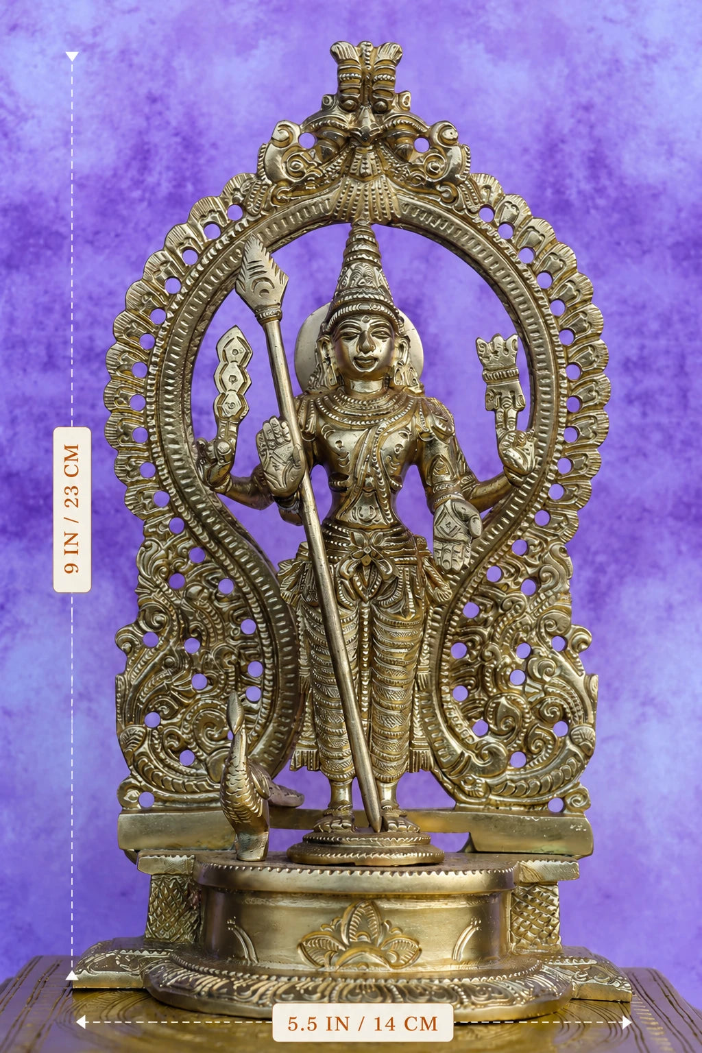 9″ Divine Murugan with Arch | Handcrafted Brass | Fine Work
