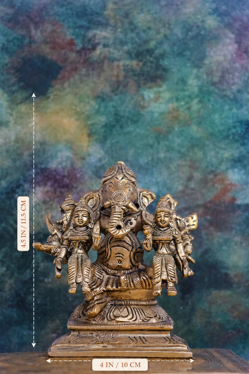 4″ Auspicious Riddhi Siddhi Ganesha | Handcrafted Brass