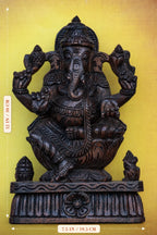 12″ Majestic Ganesha Idol for Pooja & Home Décor | Handcrafted Wood Carving