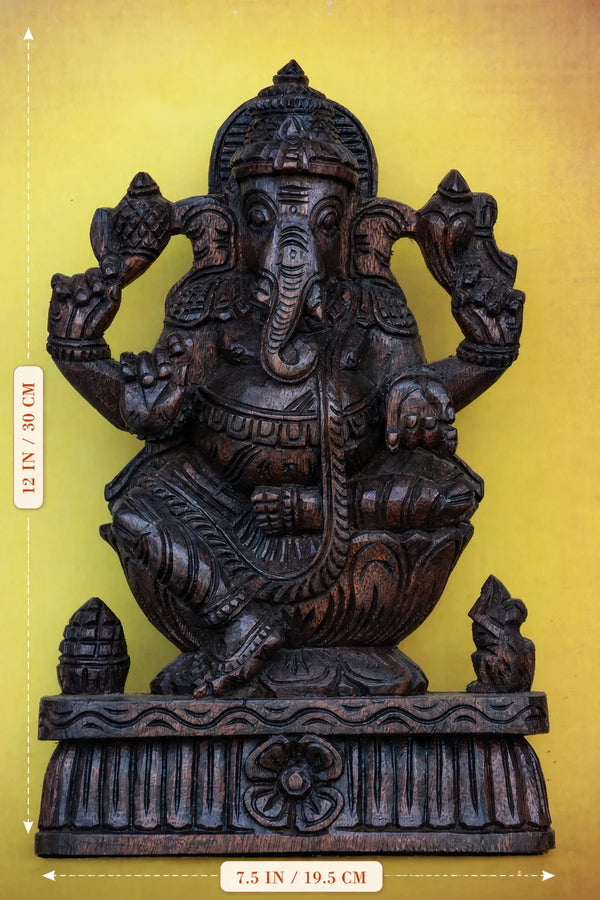 12″ Majestic Ganesha Idol for Pooja & Home Décor | Handcrafted Wood Carving